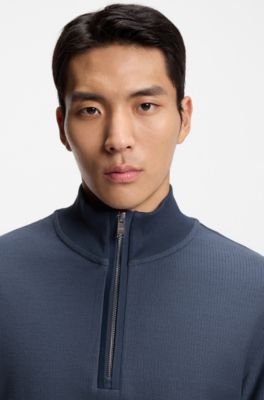 Quarter-zip sweatshirt in a cotton blend, Light Blue