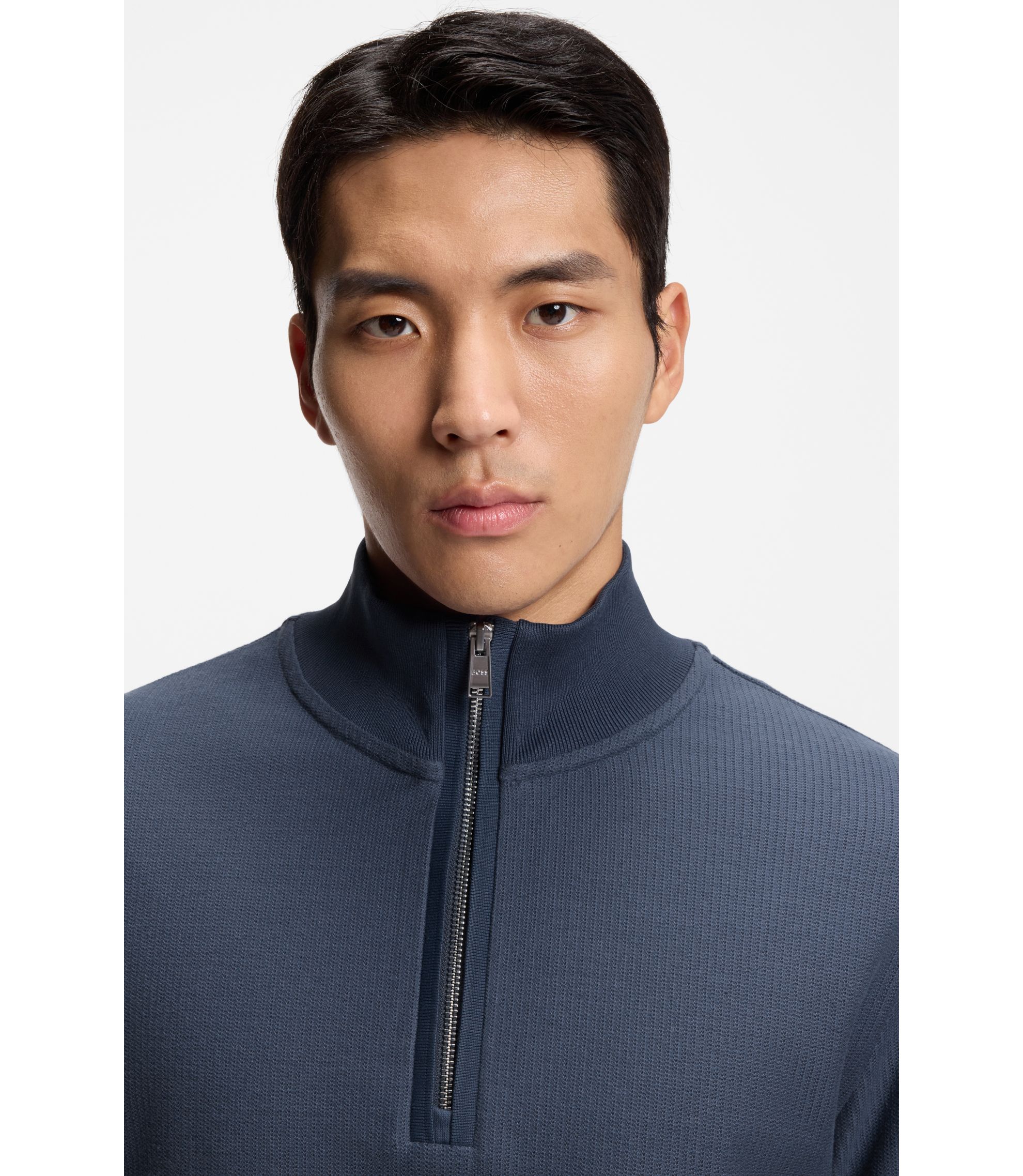 BOSS - Quarter-zip sweatshirt in a cotton blend - Light Blue