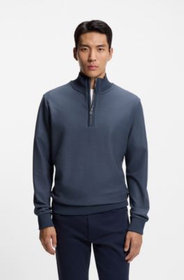 Quarter-zip sweatshirt in a cotton blend, Light Blue