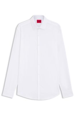 Camisa slim fit con logo en jacquard, Blanco