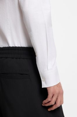 Camisa slim fit con logo en jacquard, Blanco