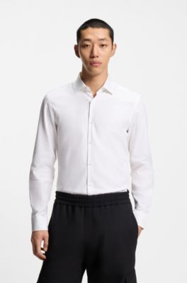 Camisa slim fit con logo en jacquard, Blanco