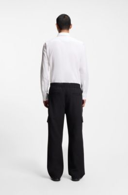 Camisa slim fit con logo en jacquard, Blanco
