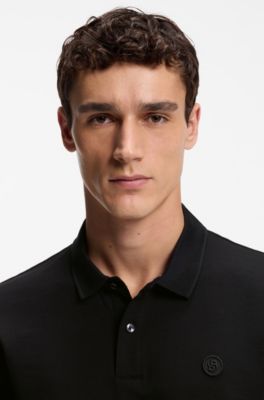 Cotton-piqu&eacute; polo shirt with Double B monogram, Black