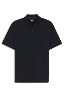 Cotton-piqu&eacute; polo shirt with Double B monogram, Dark Blue