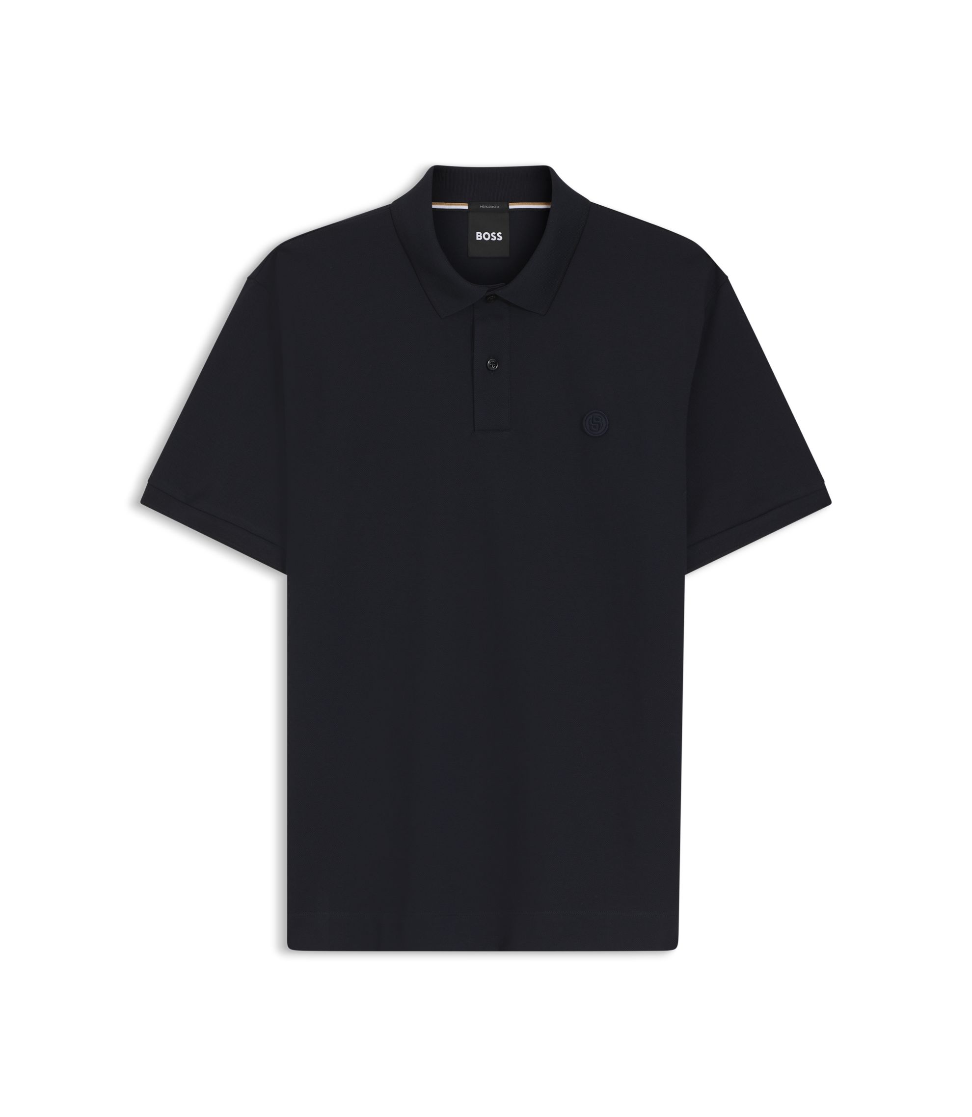 BOSS - Cotton-piqué polo shirt with Double B monogram - Dark Blue