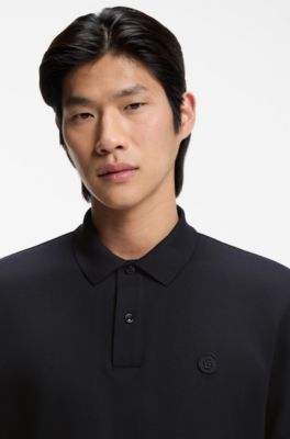 Polo en piqu&eacute; de coton &agrave; monogramme Double B, Bleu fonc&eacute;