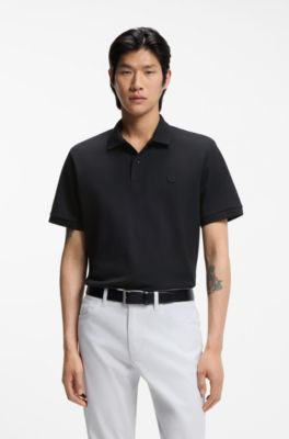 Cotton-piqu&eacute; polo shirt with Double B monogram, Dark Blue
