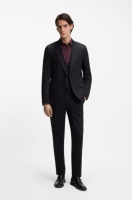 Chemise Slim en popeline de coton imprim&eacute;e, Noir