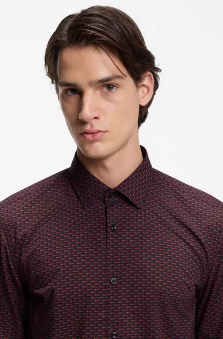 Printed slim-fit shirt in cotton poplin