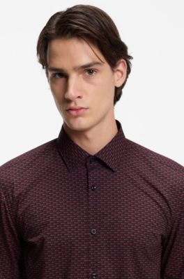 Chemise Slim en popeline de coton imprim&eacute;e, Noir