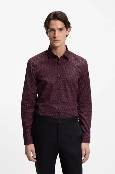 Printed slim-fit shirt in cotton poplin