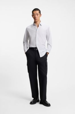 Camisa modern fit de algod&oacute;n a rayas, Blanco