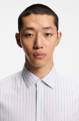 Camisa modern fit de algod&oacute;n a rayas, Blanco