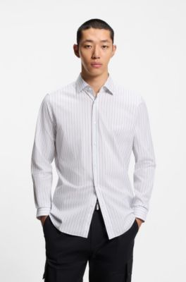 Camisa modern fit de algod&oacute;n a rayas, Blanco