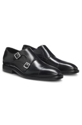 Double-strap monk shoes in leather, Black