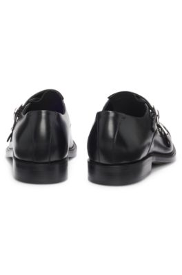 Double-strap monk shoes in leather, Black