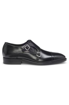 Double-strap monk shoes in leather, Black