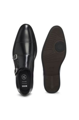 Double-strap monk shoes in leather, Black