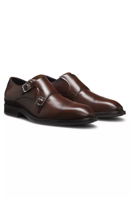 Double-strap monk shoes in leather