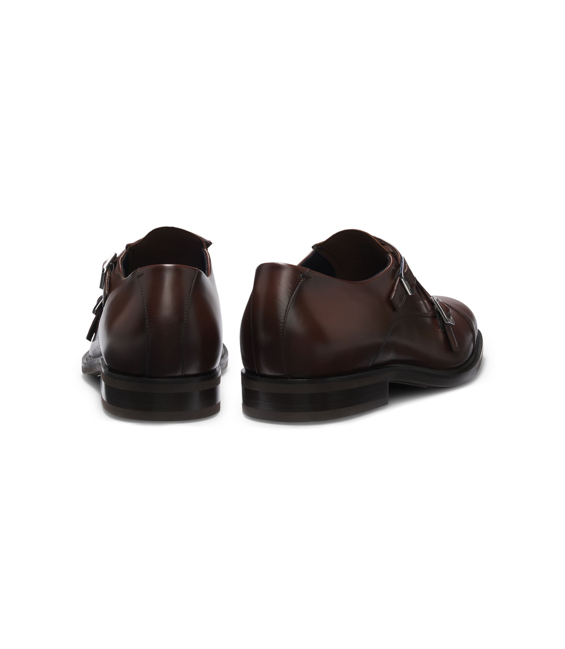 BOSS - Double-strap monk shoes in leather - Brown display picture 1