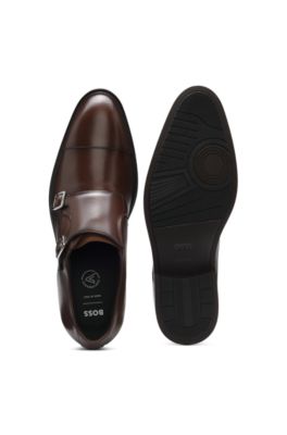 Double-strap monk shoes in leather, Brown
