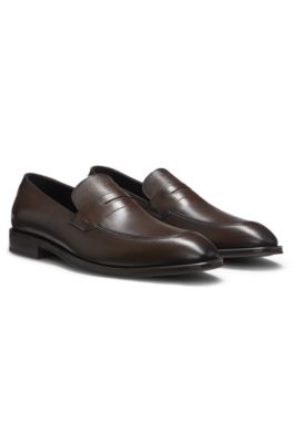 Mocasines de piel con leng&uuml;eta con textura, Marr&oacute;n oscuro