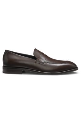 Mocasines de piel con leng&uuml;eta con textura, Marr&oacute;n oscuro
