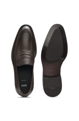 Mocasines de piel con leng&uuml;eta con textura, Marr&oacute;n oscuro