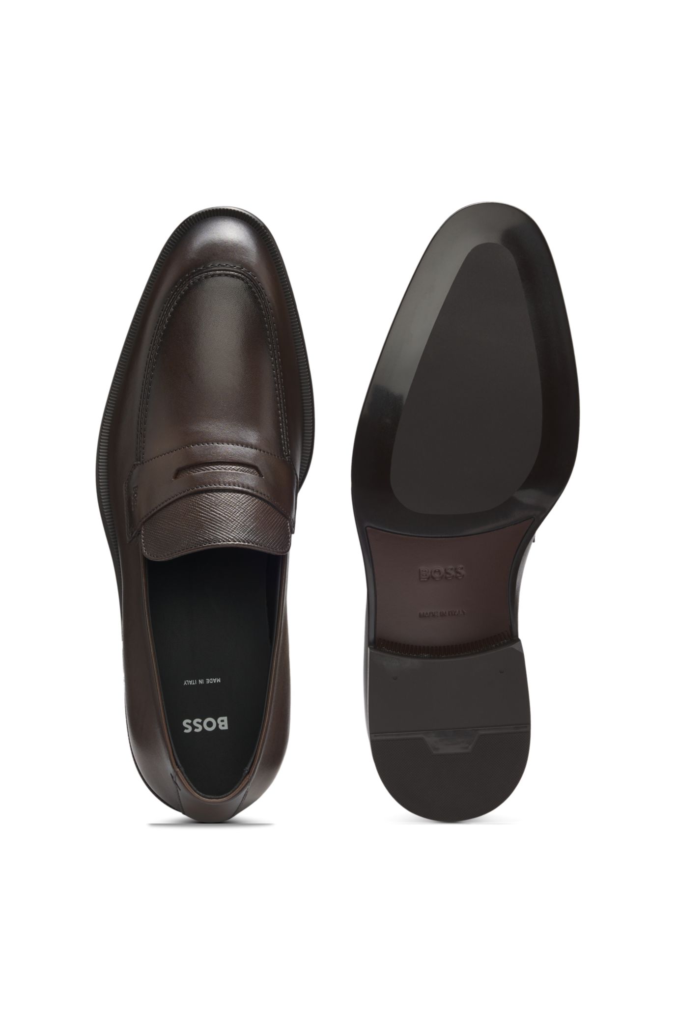 Boss Black Textured Leather Loafers BOSS - Penny loafers in tumbled leather - Black main image 3