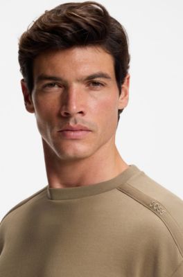 Shoulder-logo sweatshirt in cotton terry, Light Brown