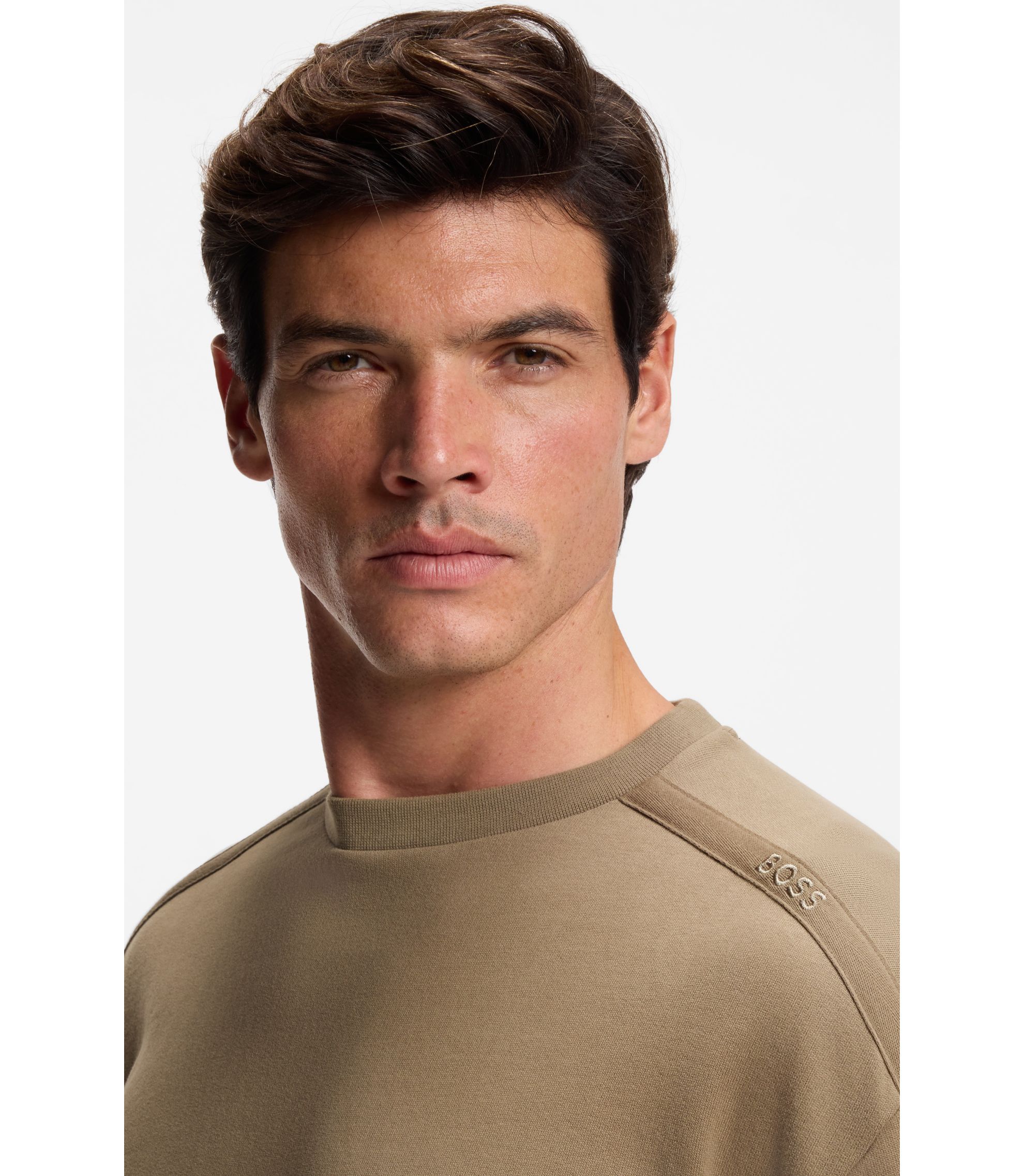 BOSS - Shoulder-logo sweatshirt in cotton terry - Light Brown