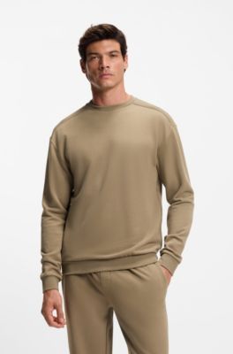 Shoulder-logo sweatshirt in cotton terry, Light Brown