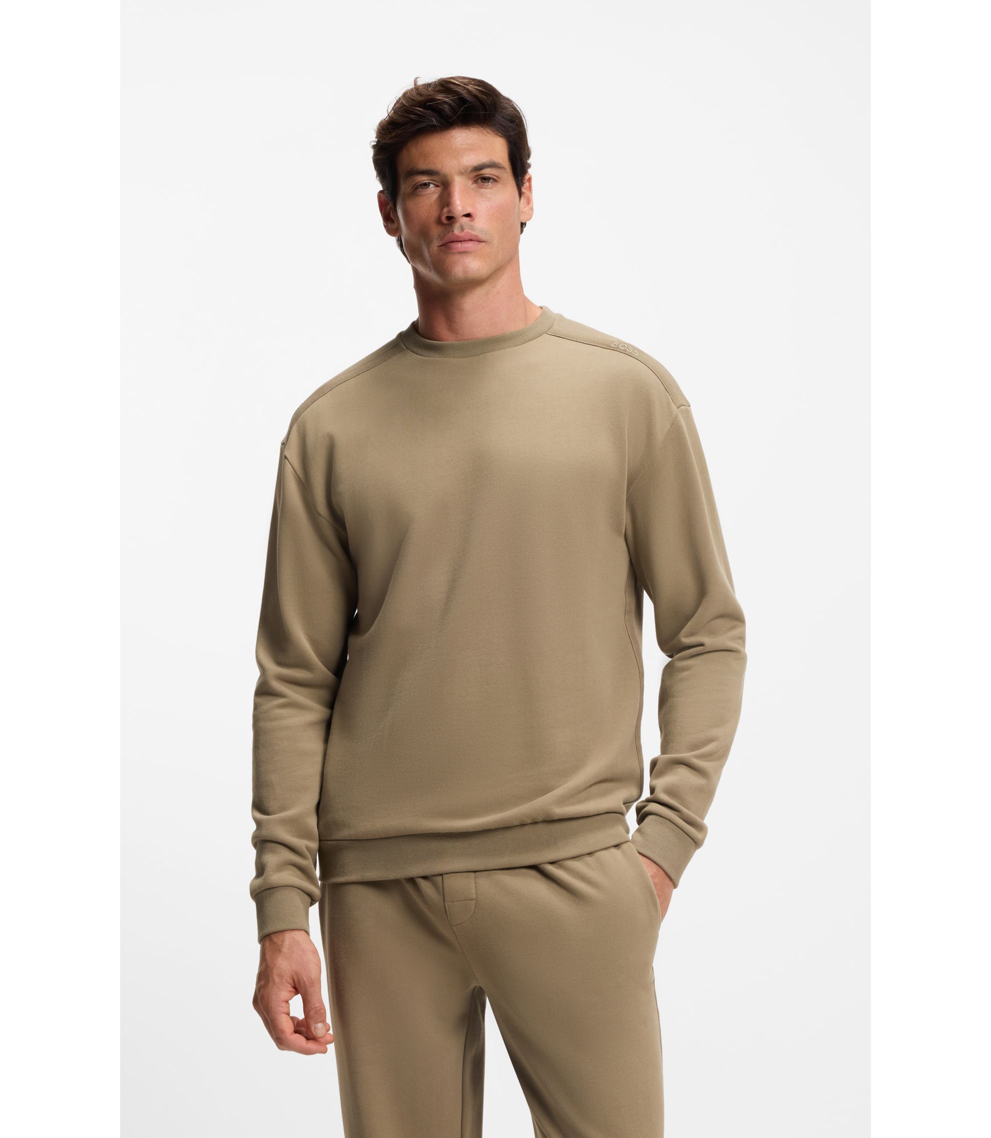 BOSS - Shoulder-logo sweatshirt in cotton terry - Light Brown