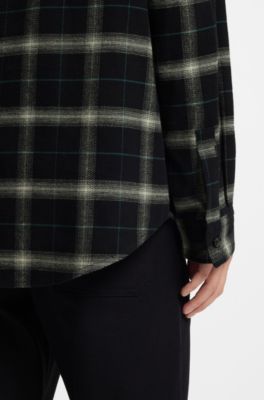 Sobrecamisa oversize fit en sarga de algod&oacute;n a cuadros, Negro