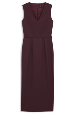 Piped-waistband dress in virgin wool, Dark Purple