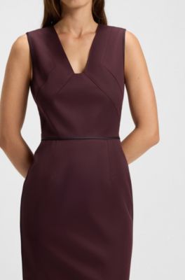 Piped-waistband dress in virgin wool, Dark Purple