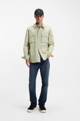 Chemise coupe d&eacute;contract&eacute;e en coton ripstop, Chaux