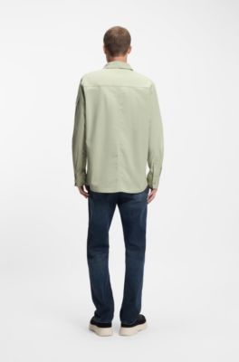 Chemise coupe d&eacute;contract&eacute;e en coton ripstop, Chaux