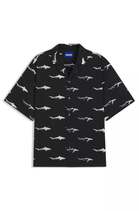 Printed relaxed-fit shirt in cotton poplin