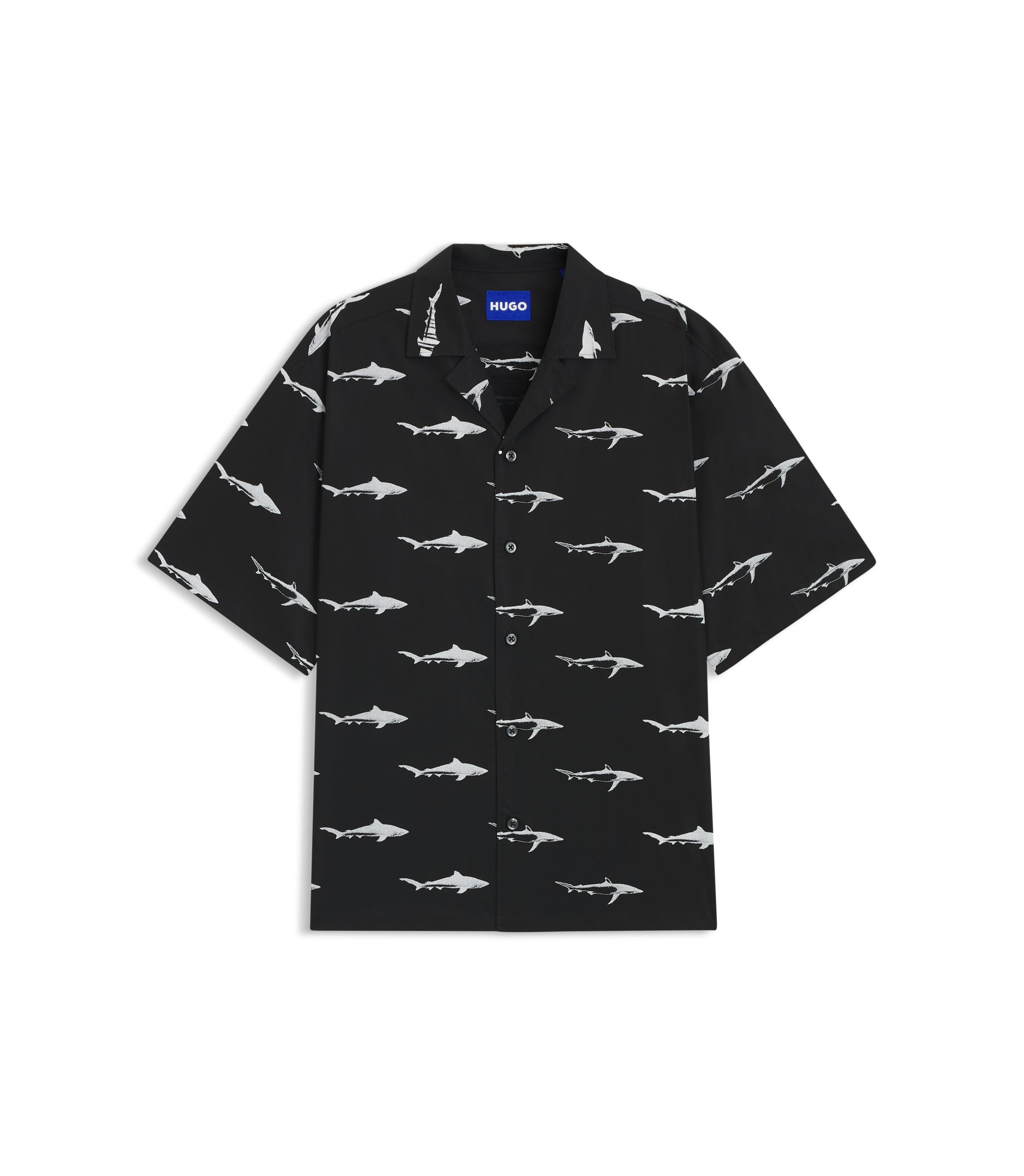 HUGO - Printed relaxed-fit shirt in cotton poplin - Black