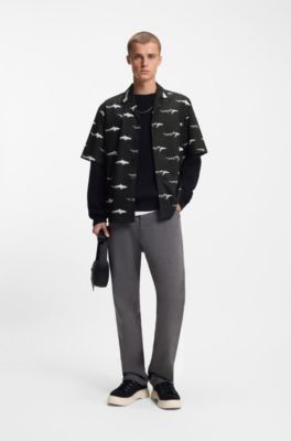 Printed relaxed-fit shirt in cotton poplin, Black