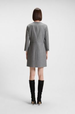 Vestido de franela con bolsillos de ojal, Gris claro