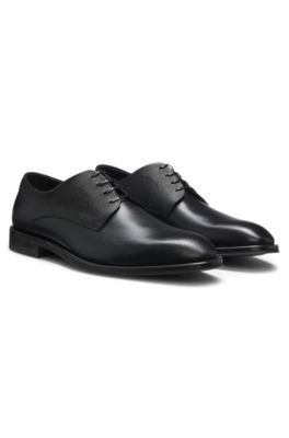Derby shoes in textured and smooth leather, Black