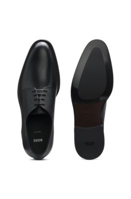 Derby shoes in textured and smooth leather, Black
