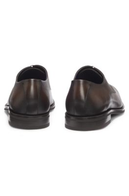 Derby shoes in textured and smooth leather, Dark Brown