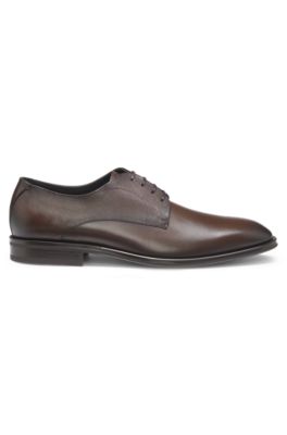 Derby shoes in textured and smooth leather, Dark Brown