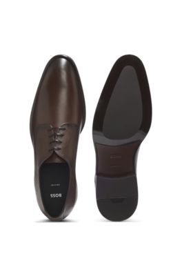 Derby shoes in textured and smooth leather, Dark Brown