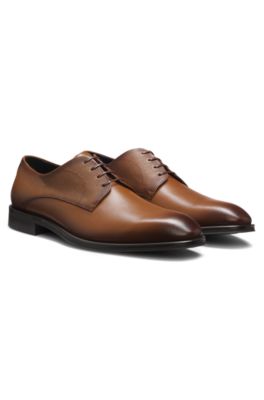 Derby shoes in textured and smooth leather, Brown