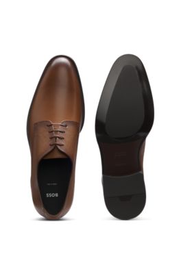 Derby shoes in textured and smooth leather, Brown